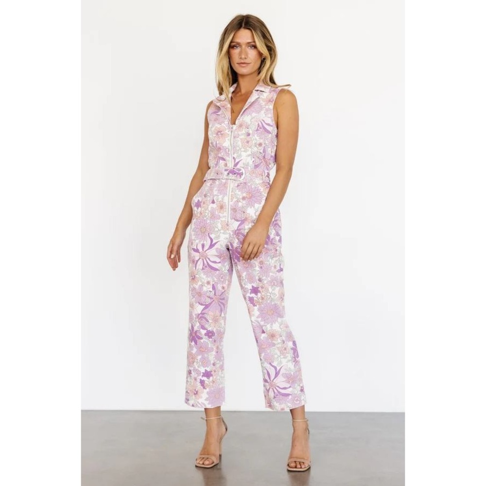 Baltic Born JoJo Sleeveless Jumpsuit Purple Floral Cotton‎ Stretch Size M NWT